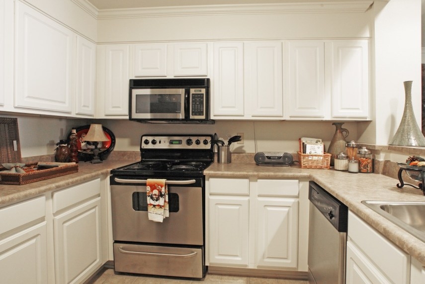 Apartment kitchen with stainless steel appliances